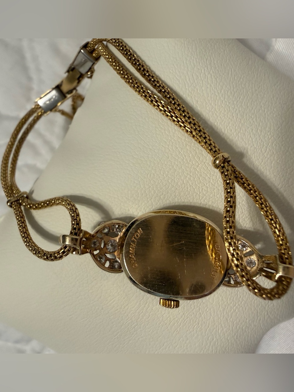 VINTAGE Lady Hamilton 14K Solid Gold & Diamonds Oval Bracelet Watch - Picture 4 of 5